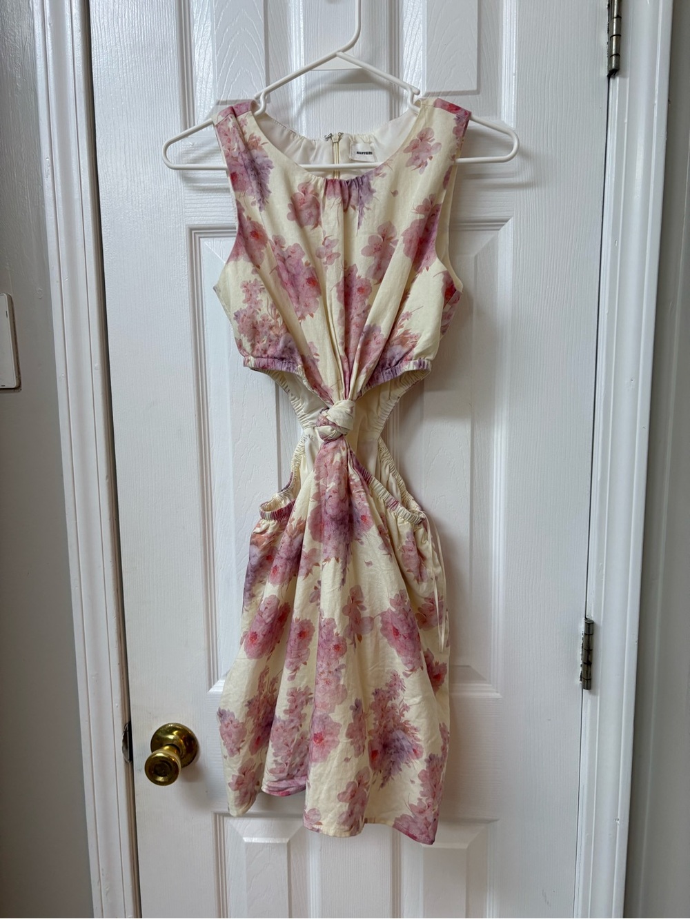 AUREUM Cream Mini Dress with Pink Floral Knot Cutout